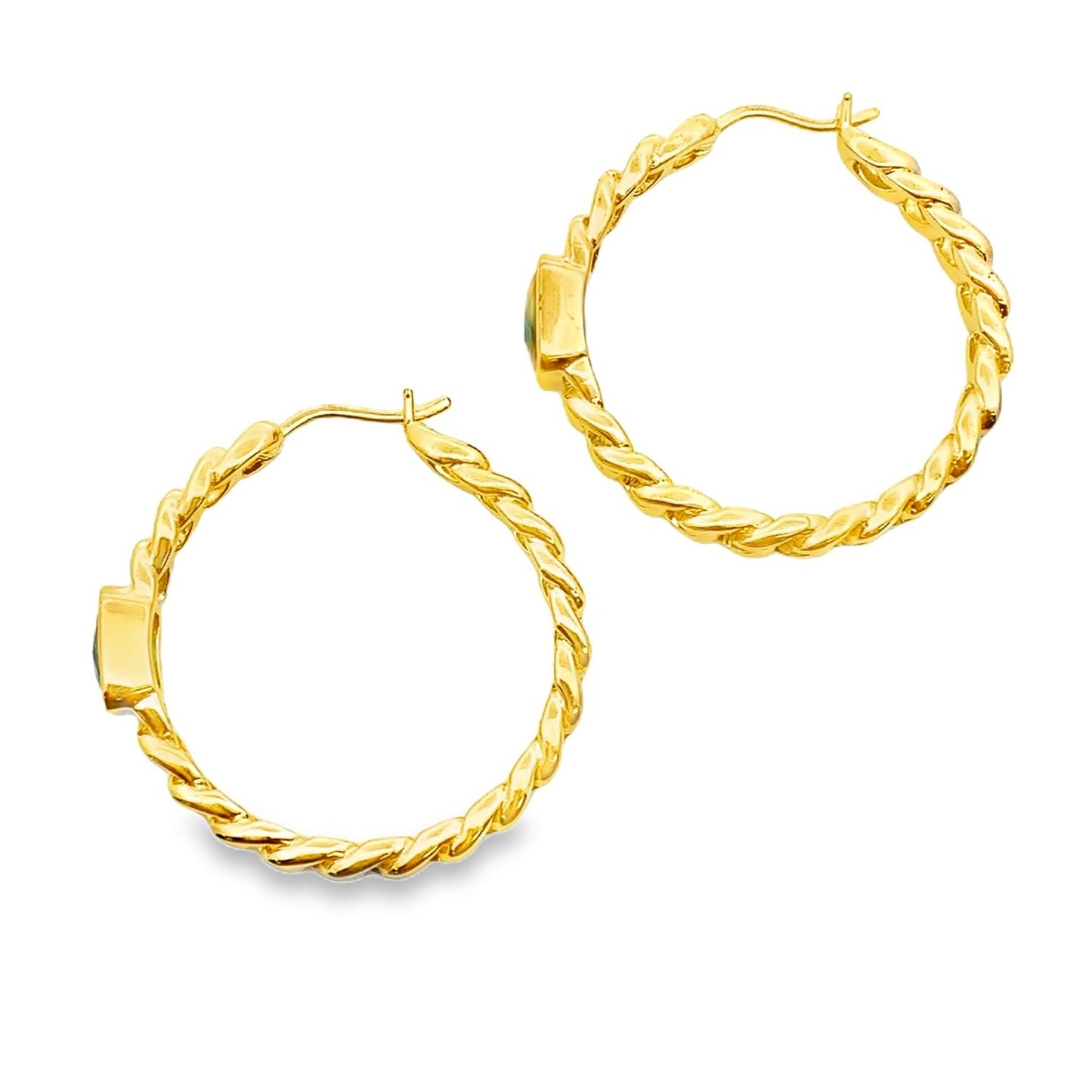 Emerald Cut Created Emerald Vermeil Hoop Earrings