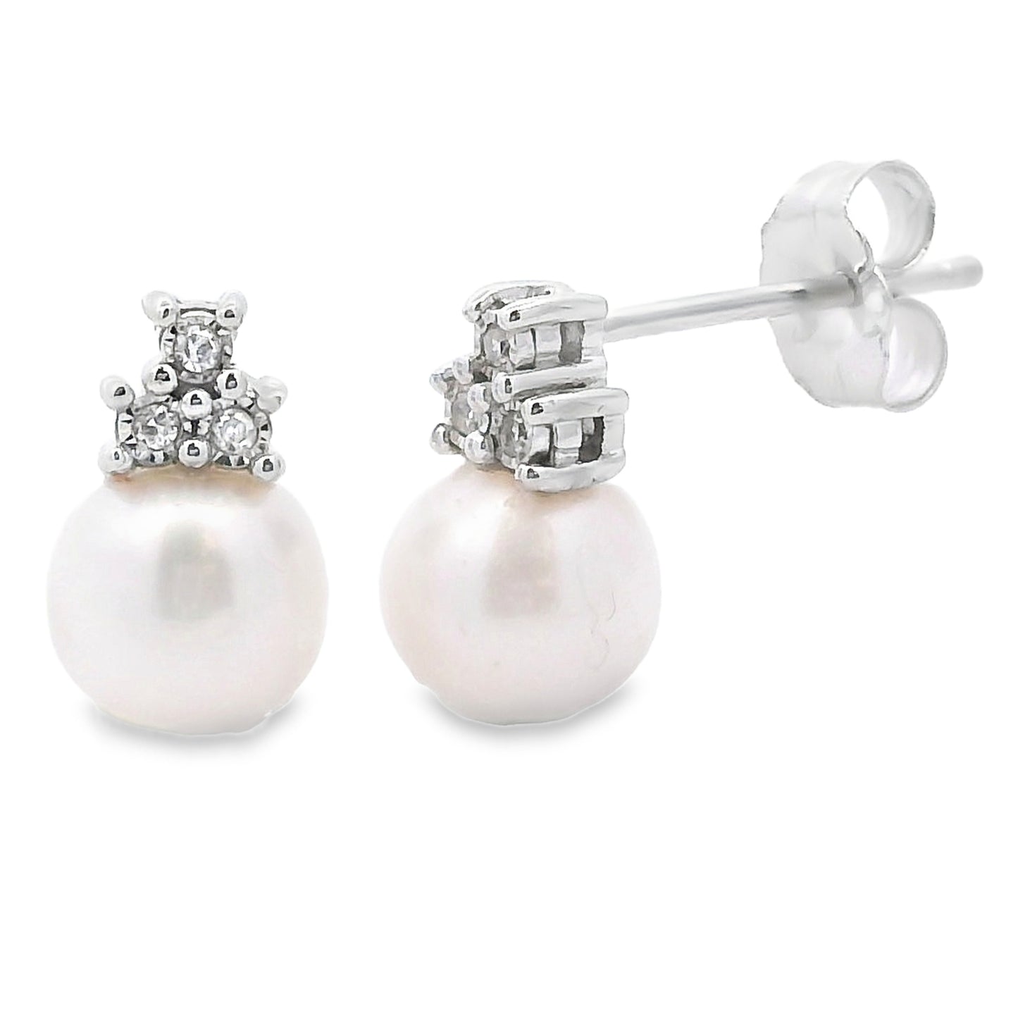 Pearl Diamond Stud Earrings White Gold 10kt
