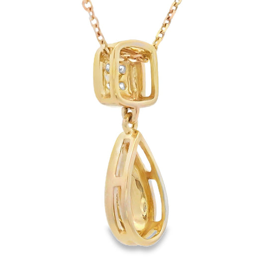 Pave Diamond Square Teardrop Pendant Yellow Gold 10kt