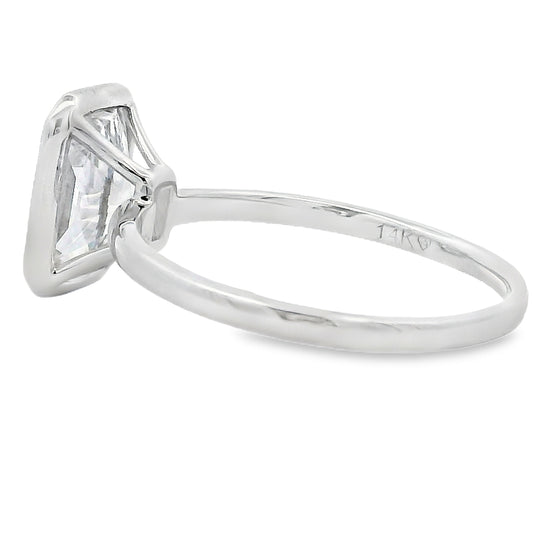 2ct Cushion Lab Grown Diamond Bezel Solitaire Engagement Ring White Gold 14kt