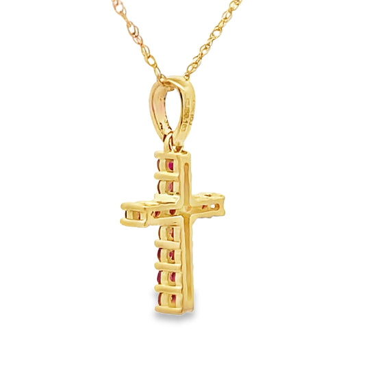 Ruby Cross Pendant Necklace 10kt Yellow Gold side view