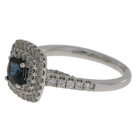 1.22cttw Sapphire Diamond Halo Engagement Ring White Gold 14kt