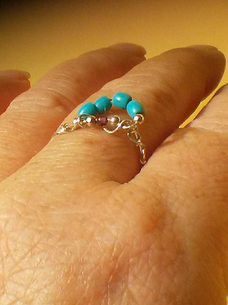 Dainty Garnet Turquoise Wave Ring Sterling Silver