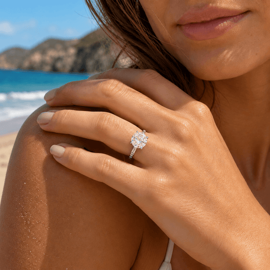 Round Pink Lab Grown Diamond Engagement Ring Baguette Sides 14kt White Gold 2.25cttw - Gems by Gigi
