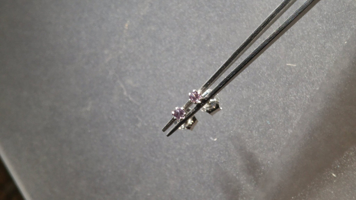 Small 2mm Lavender Sapphire Stud Earrings Sterling Silver - Gems by Gigi