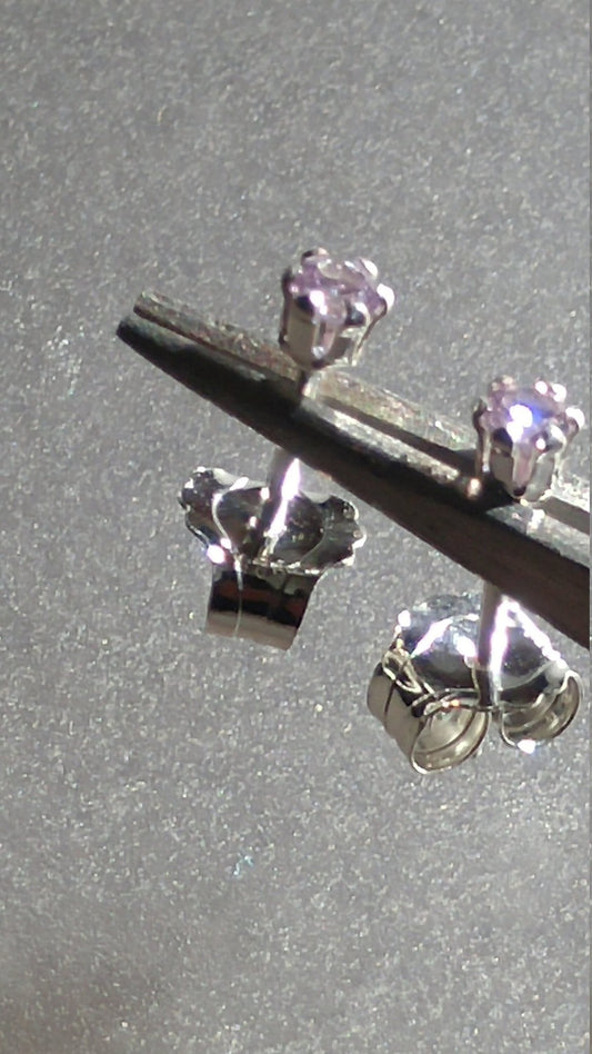 Small 2mm Lavender Sapphire Stud Earrings Sterling Silver - Gems by Gigi
