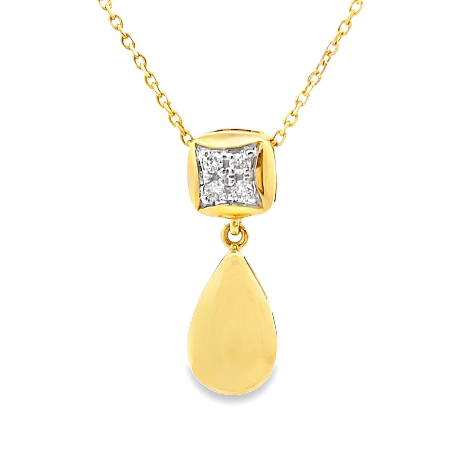 Pave Diamond Square Teardrop Pendant Yellow Gold 10kt