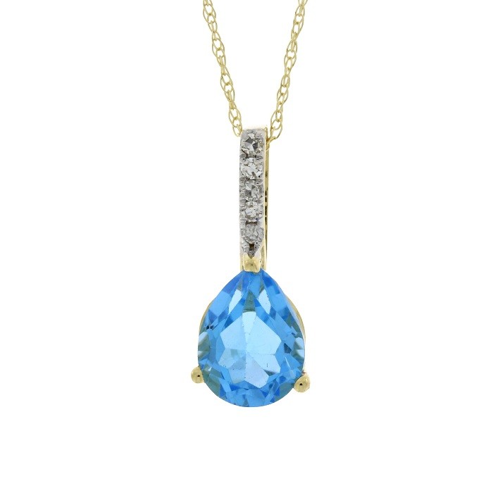 Pear Blue Topaz Diamond Pendant Yellow Gold 14kt 1.02ct
