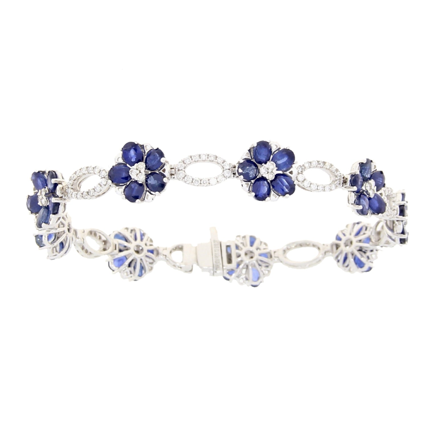 11ct Sapphire Diamond Flower Bracelet White Gold