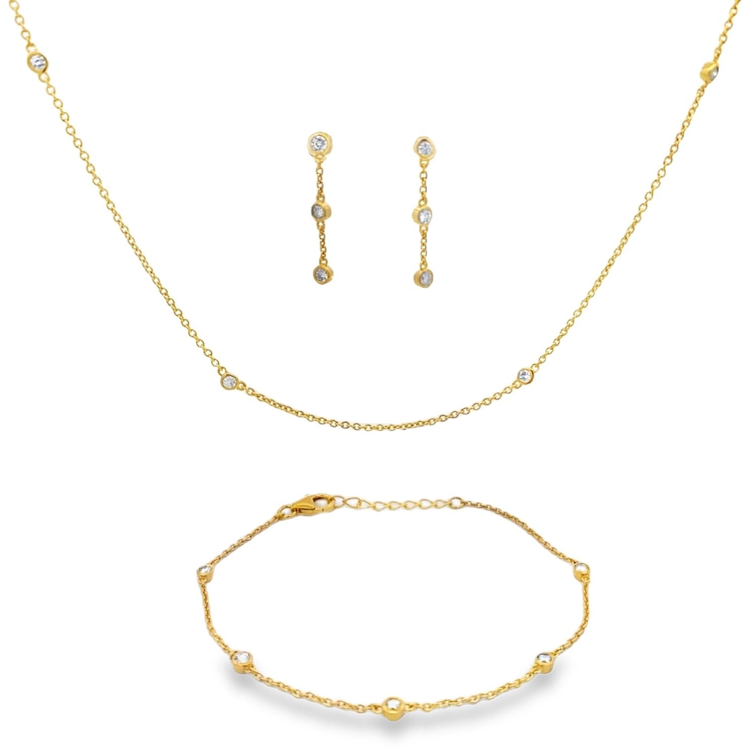 Lab Grown Diamond Bezel Jewelry Set – Necklace, Earrings & Bracelet in Vermeil Silver