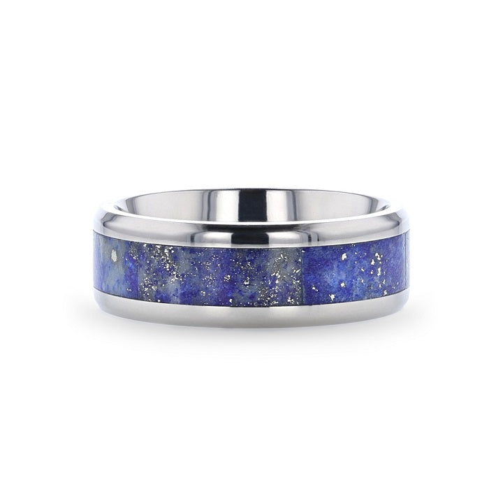 MALONE Men's Titanium Wedding Ring with Blue Lapis Inlay