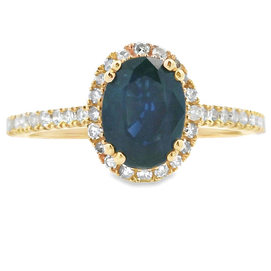 Oval Sapphire Diamond Halo Engagement Ring 14kt