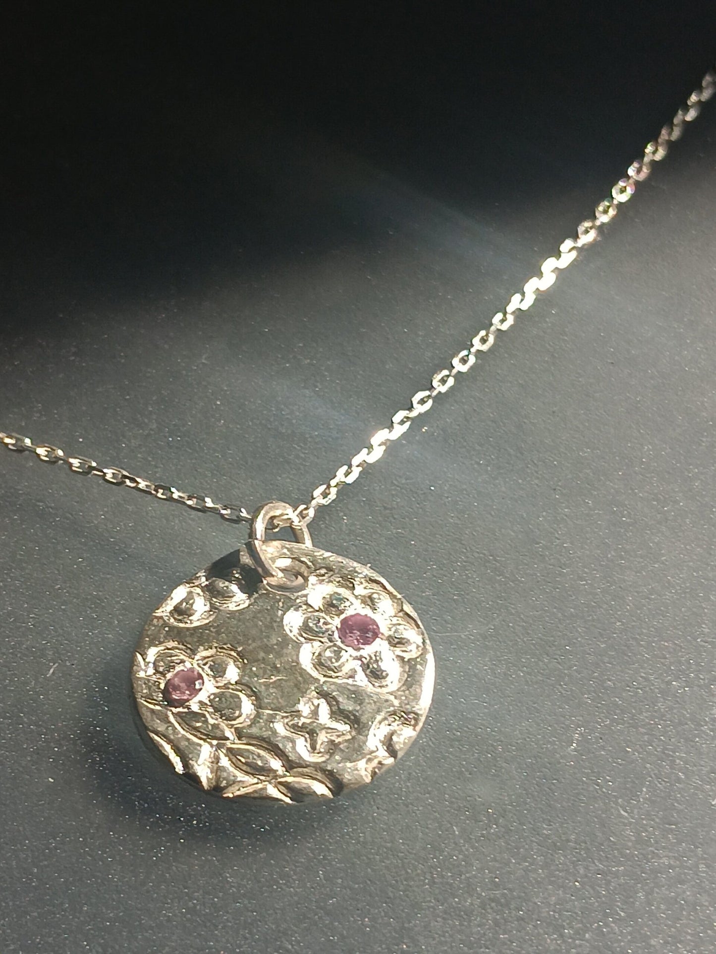 Pink Sapphire Flower Pendant Fine Silver with Sterling Silver Chain