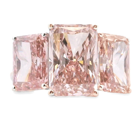 10ct Lab Grown Pink Diamond Three-Stone Engagement Ring 14kt White Gold - Gems by Gigi