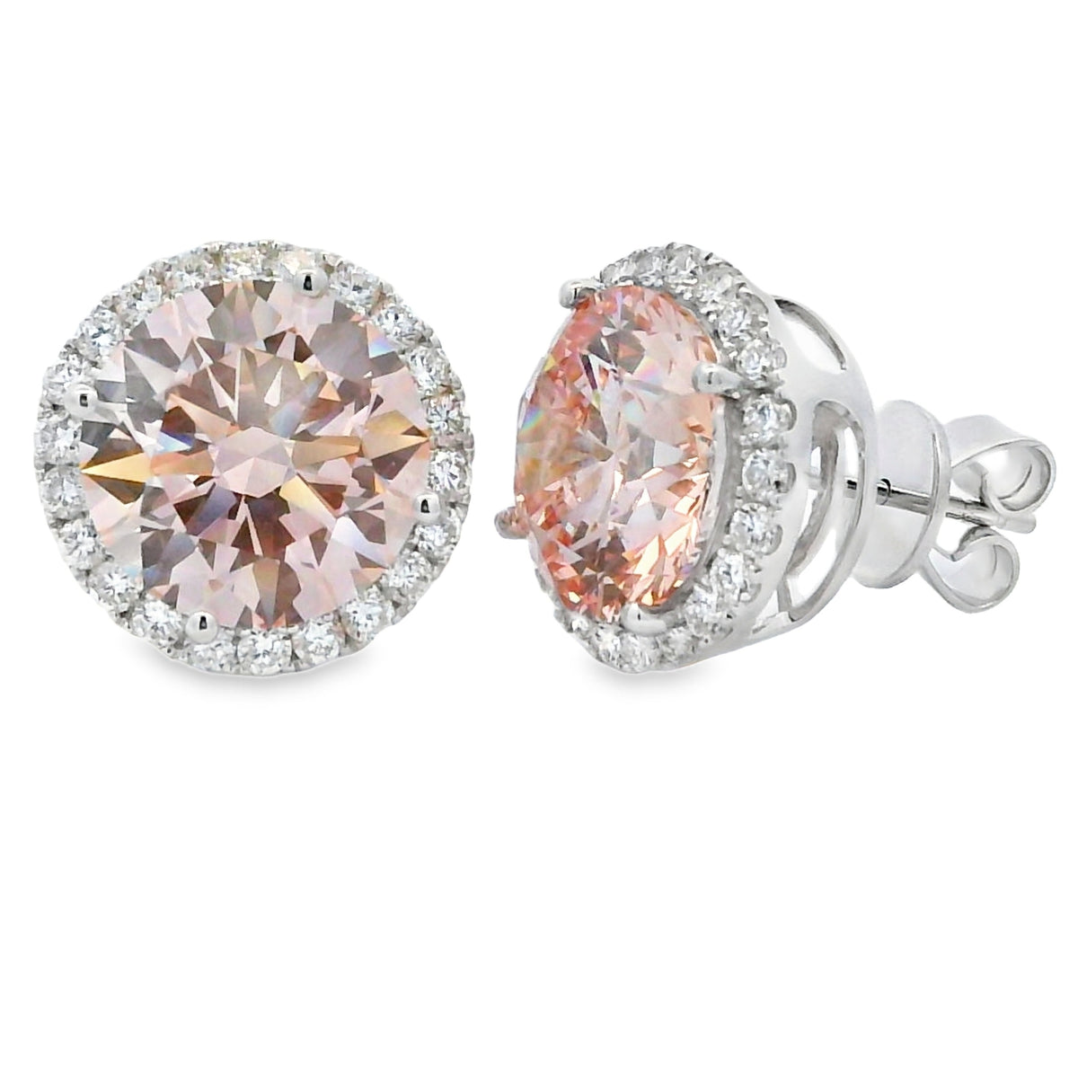 11ct Lab Grown Pink Diamond Halo Stud Earrings White Gold 14kt