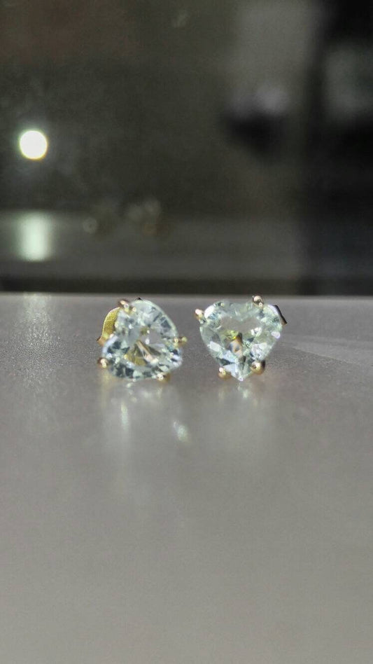 Heart Aquamarine Stud Earrings Yellow Gold 14kt