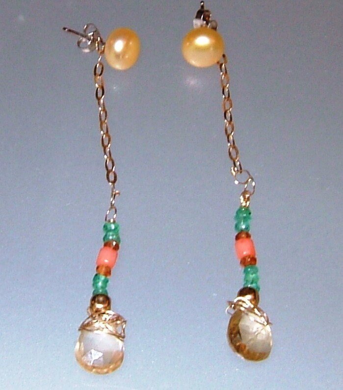 14kt Earring Jackets Emerald Garnet Coral Citrine - Gems by Gigi