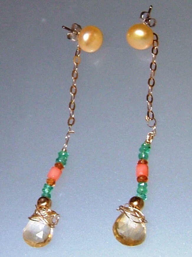 14kt Earring Jackets Emerald Garnet Coral Citrine - Gems by Gigi