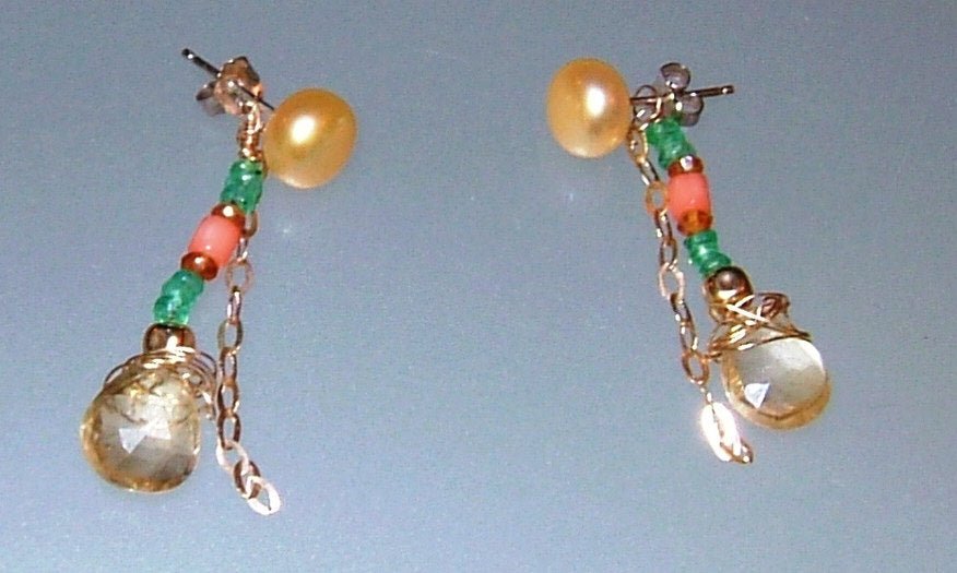 14kt Earring Jackets Emerald Garnet Coral Citrine - Gems by Gigi