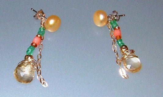 14kt Earring Jackets Emerald Garnet Coral Citrine - Gems by Gigi