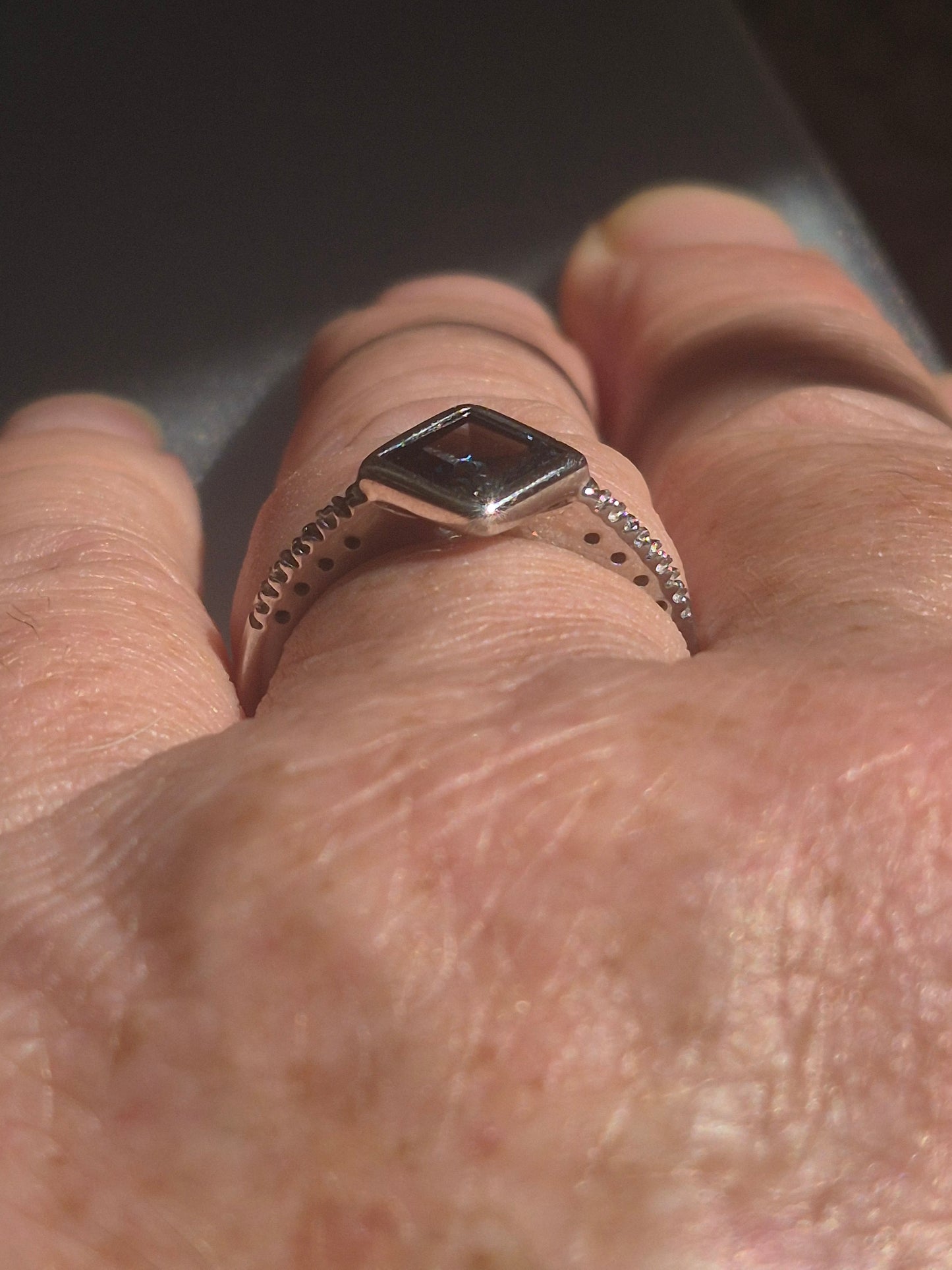 Square London Blue Topaz Diamond Ring Sterling Silver