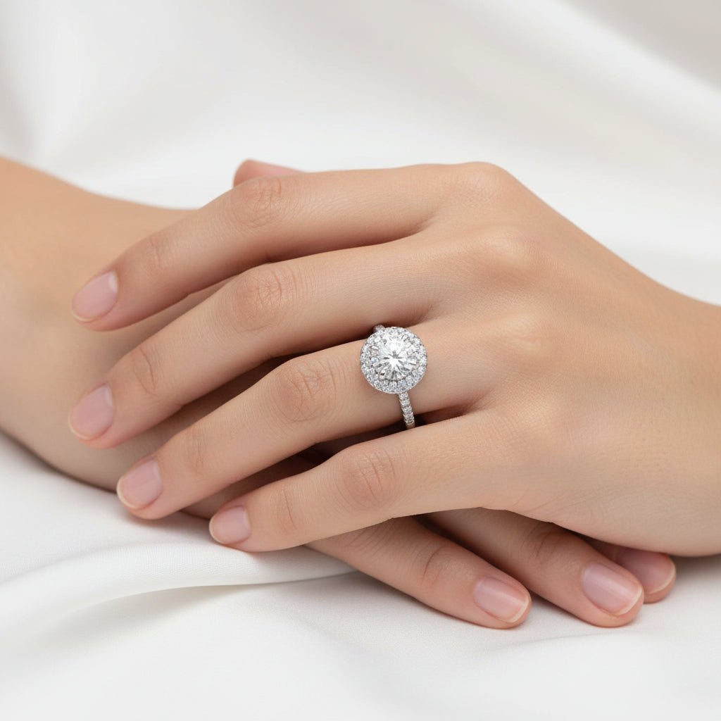 1.50ct Lab Grown Diamond Double Halo Engagement Ring White Gold 14kt - Gems by Gigi