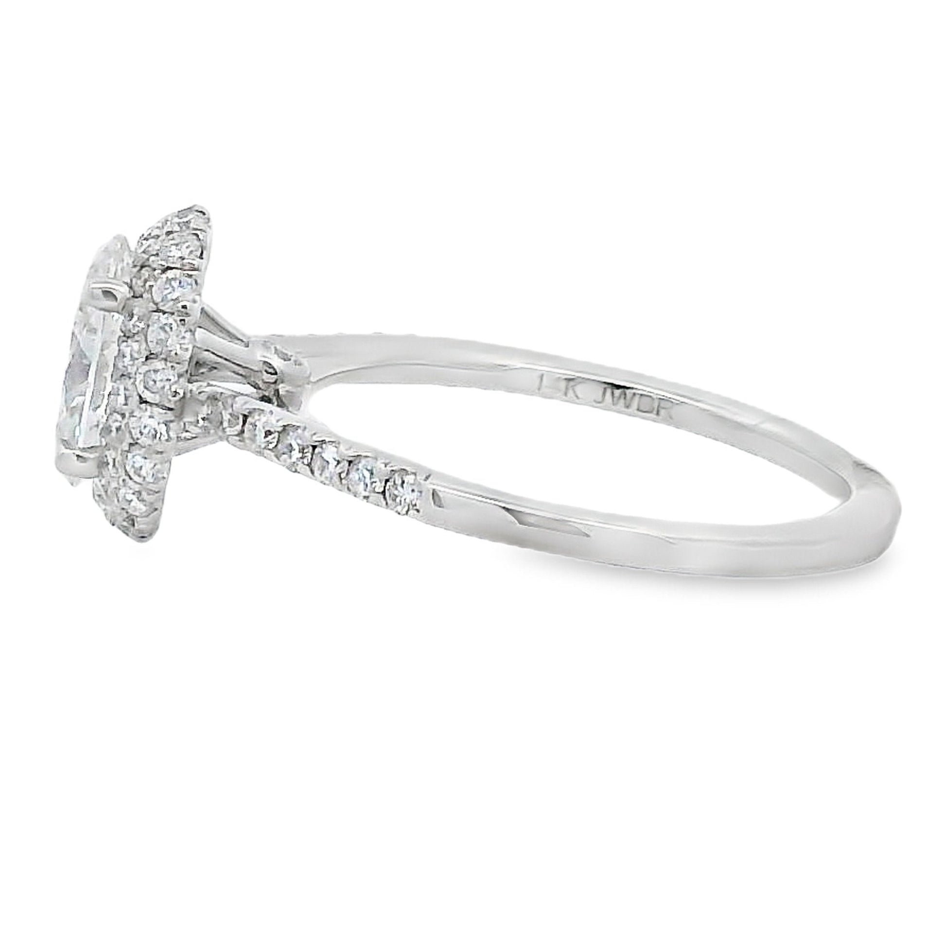 1.50ct Oval Lab Grown Diamond Halo Engagement Ring White Gold 14kt - Gems by Gigi