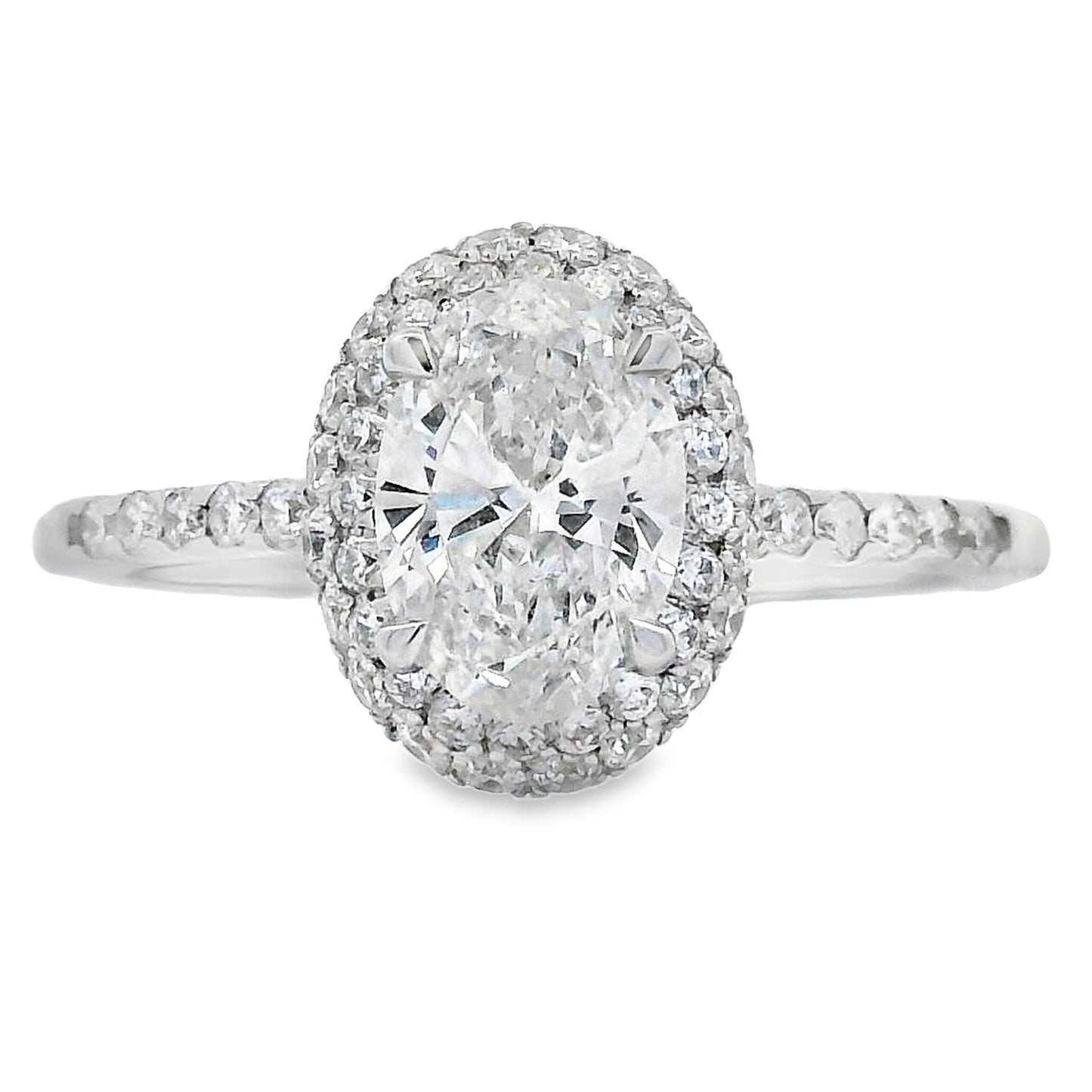 1.50ct Oval Lab Grown Diamond Halo Engagement Ring White Gold 14kt - Gems by Gigi