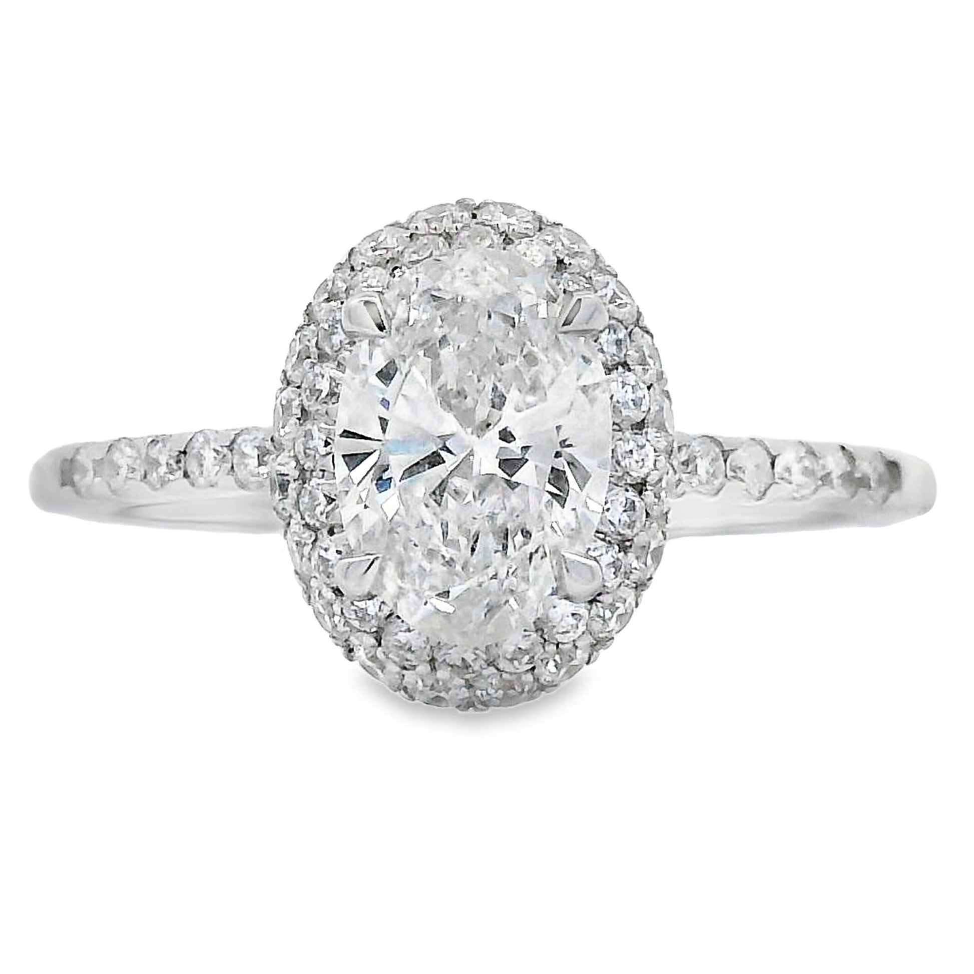1.50ct Oval Lab Grown Diamond Halo Engagement Ring White Gold 14kt - Gems by Gigi