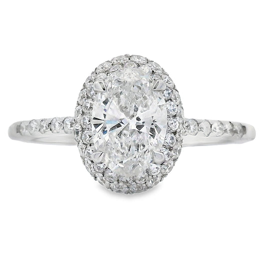 1.50ct Oval Lab Grown Diamond Halo Engagement Ring White Gold 14kt - Gems by Gigi