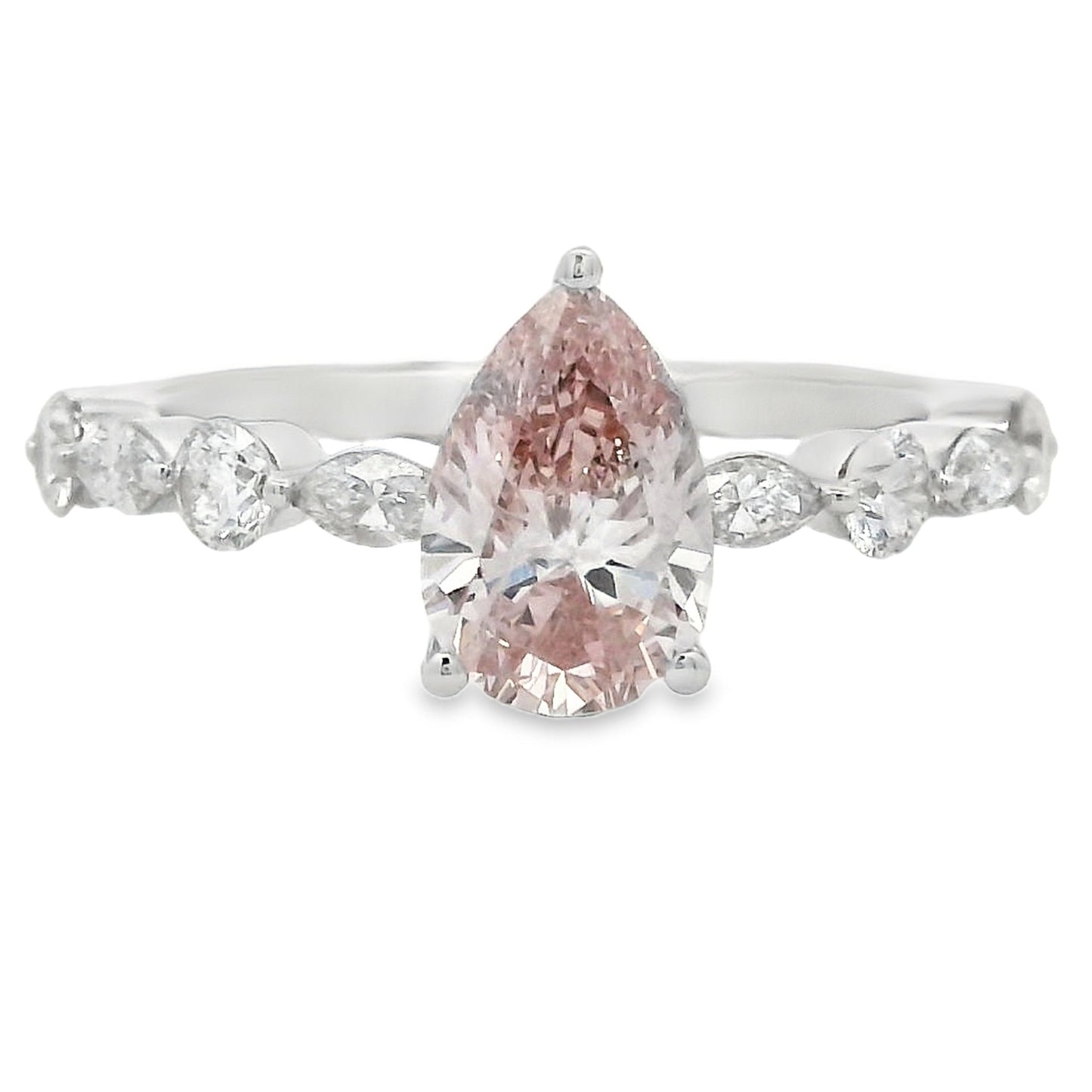 1.50ct Pink Lab Grown Diamond Pear Solitaire Ring 14kt White Gold - Gems by Gigi