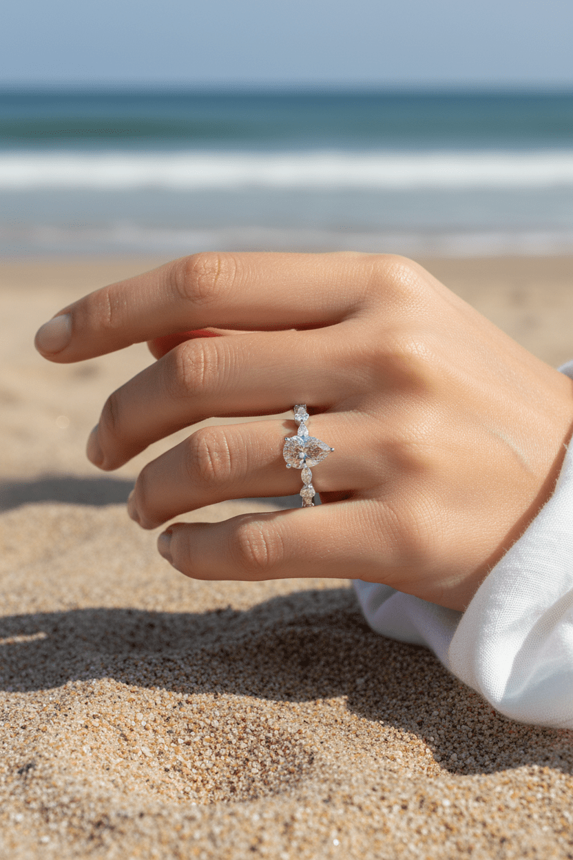 1.50ct Pink Lab Grown Diamond Pear Solitaire Ring 14kt White Gold - Gems by Gigi