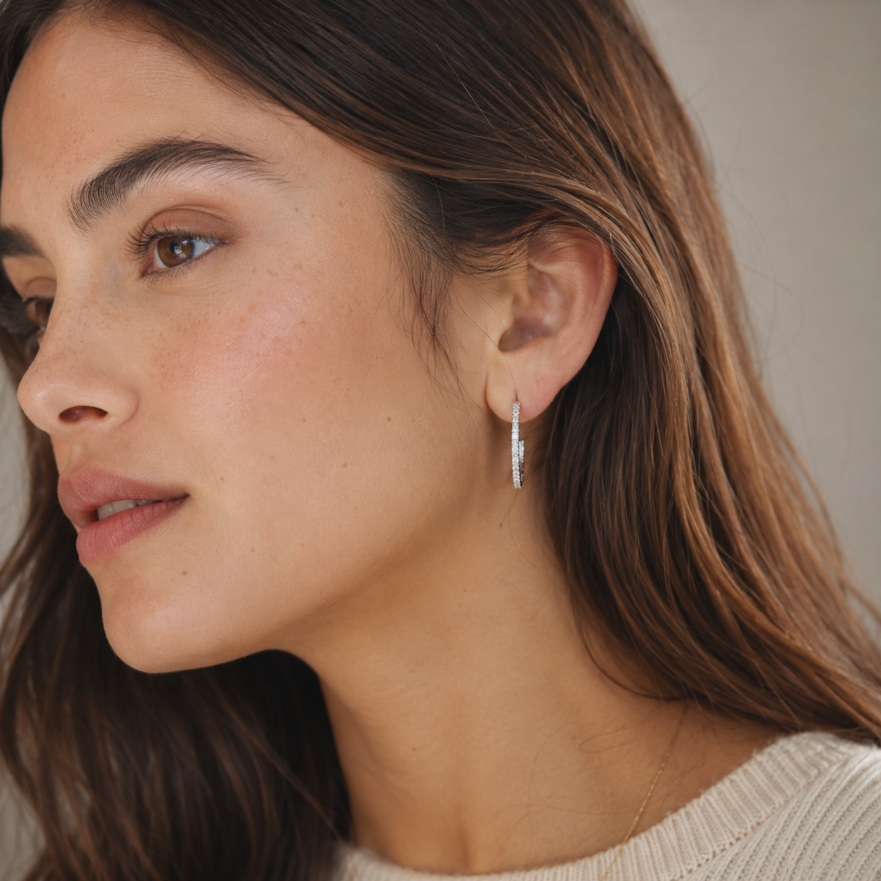 Lab Grown Diamond Inside Outside Hoop Earrings Sterling SIlver