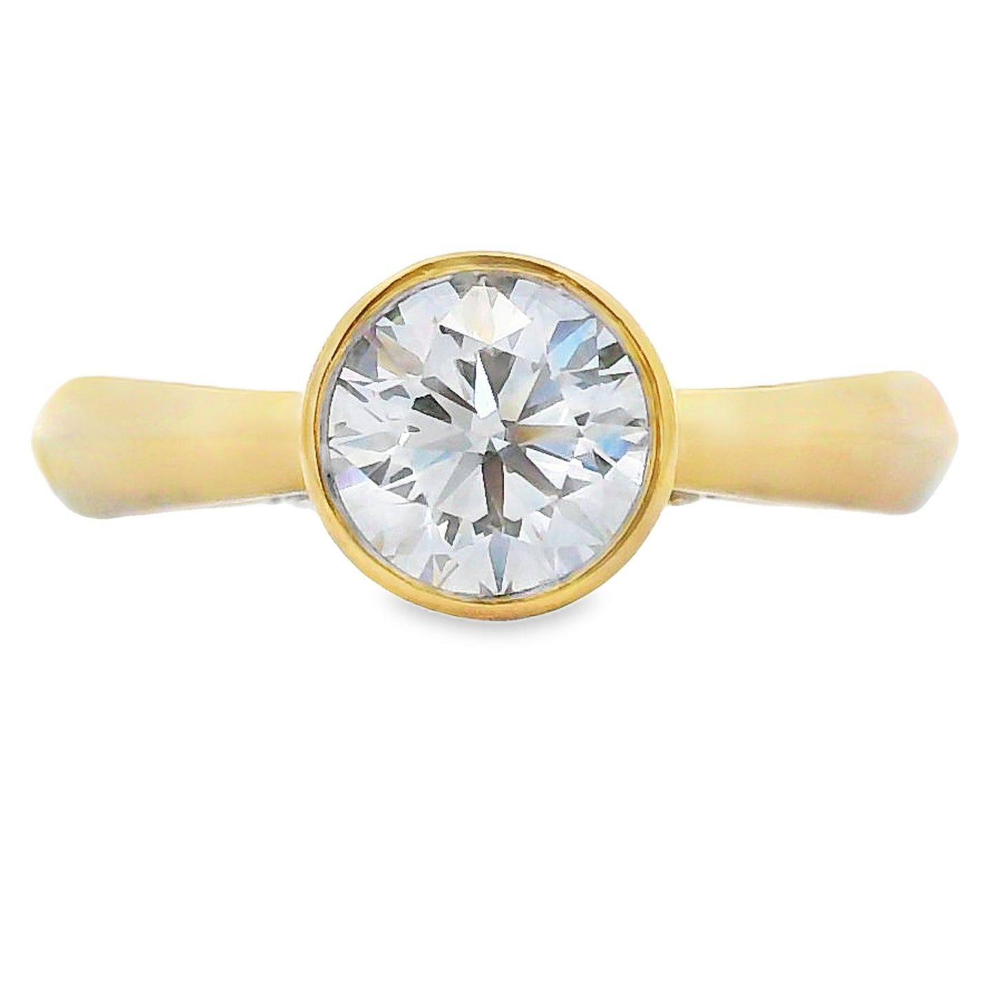 bezel set Lab grown diamond engagement ring yellow gold 10kt