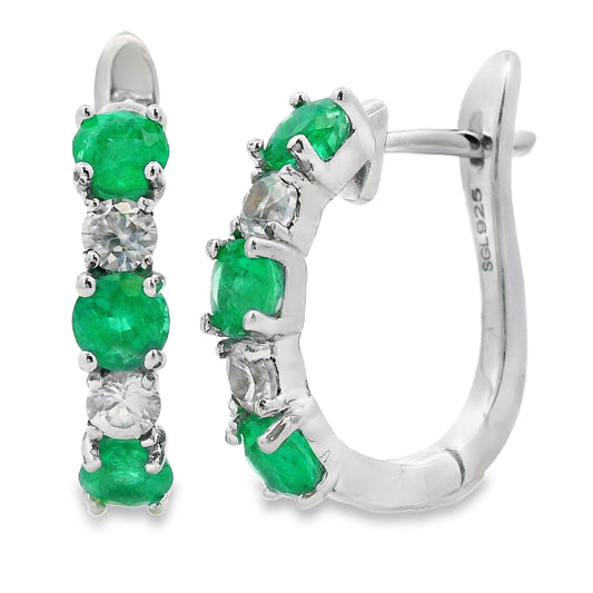 2.12ct Emerald Zircon Hoop Earrings Sterling Silver