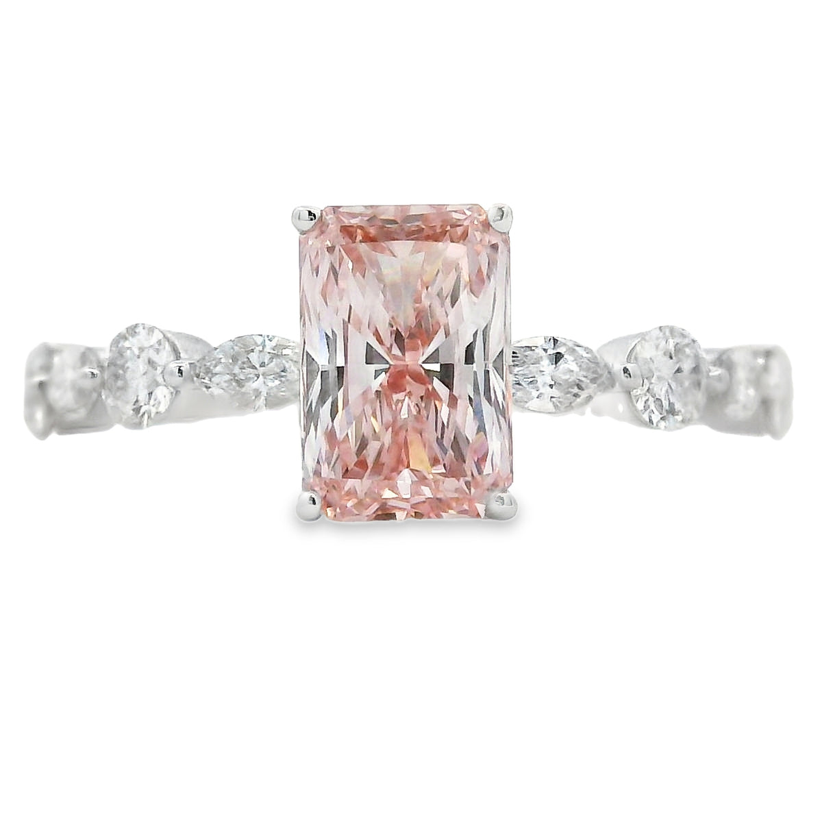 2.25ct Pink Lab Grown Diamond Radiant Cut Ring in 14kt White Gold