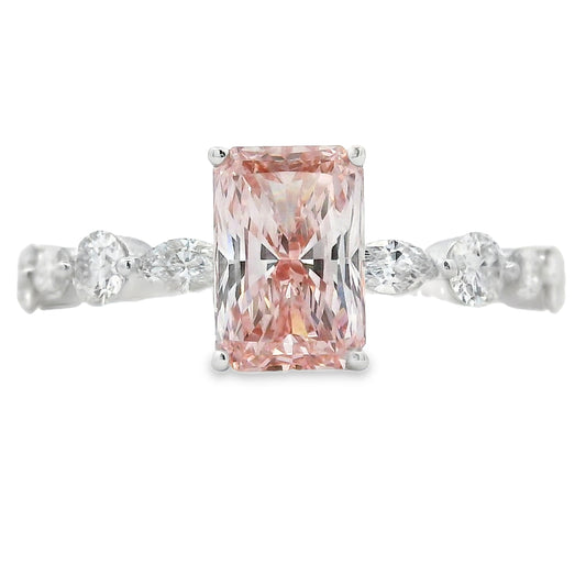 2.25ct Pink Lab Grown Diamond Radiant Cut Ring in 14kt White Gold
