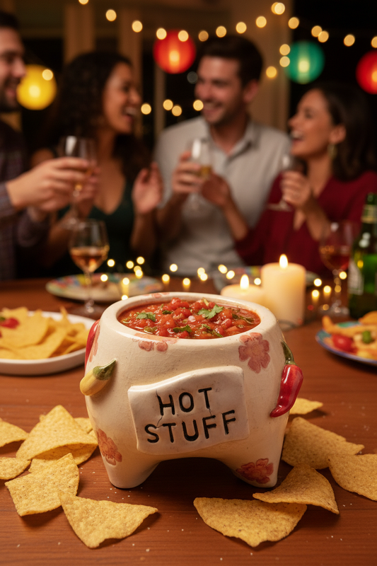Handmade Ceramic Salsa Bowl Hot Chili Peppers Hot Stuff Flowers