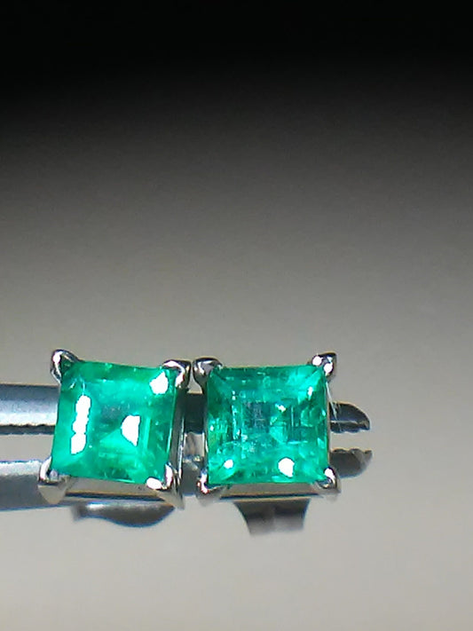 Colombian Emerald Square Stud Earrings 14kt White Gold
