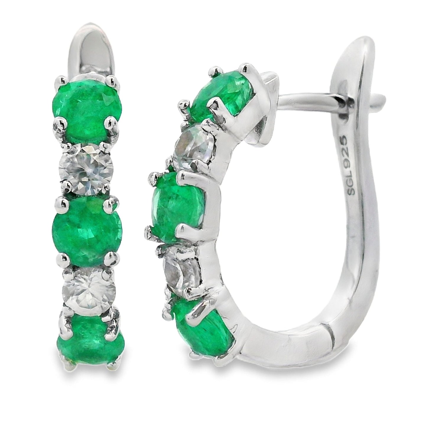 2.12ct Emerald Zircon Hoop Earrings Sterling Silver - Gems by Gigi