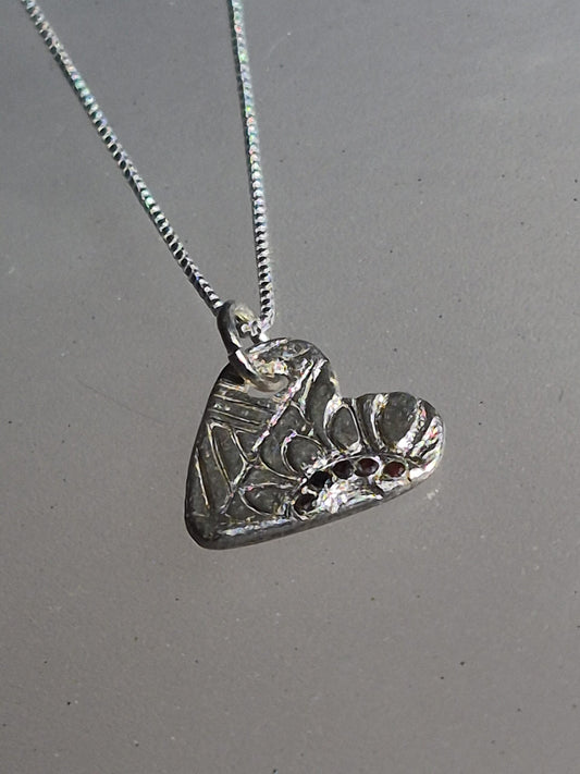 Handmade Black Diamond Heart Pendant Fine Silver