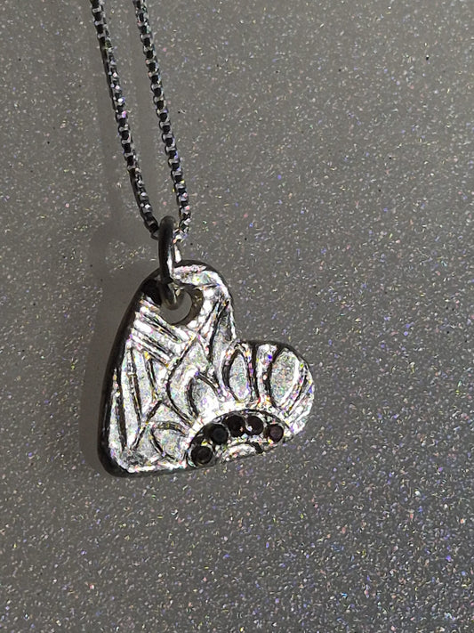 Handmade Black Diamond Heart Pendant Fine Silver