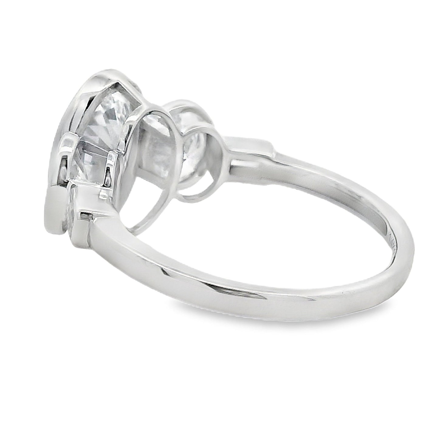2.75ct Oval Lab Grown Diamond Three Stone Bezel Ring 14kt White Gold - Gems by Gigi