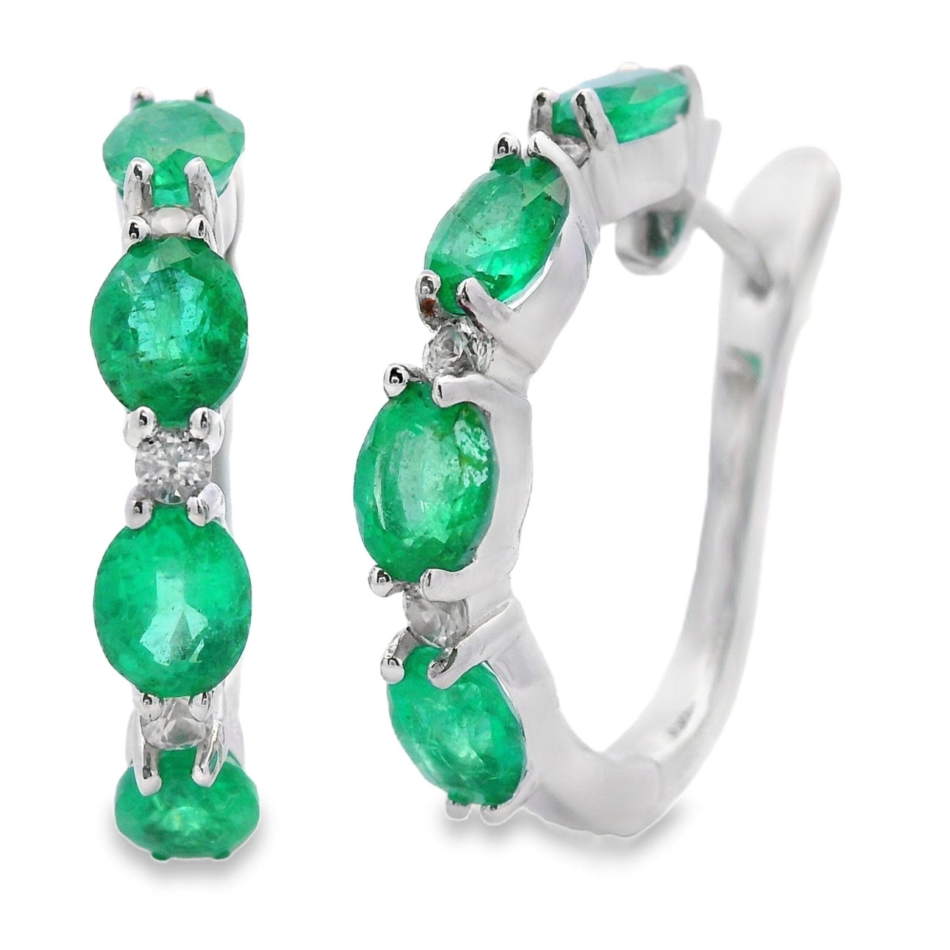 2.95ct Emerald Zircon Hoop Earrings Sterling Silver - Gems by Gigi