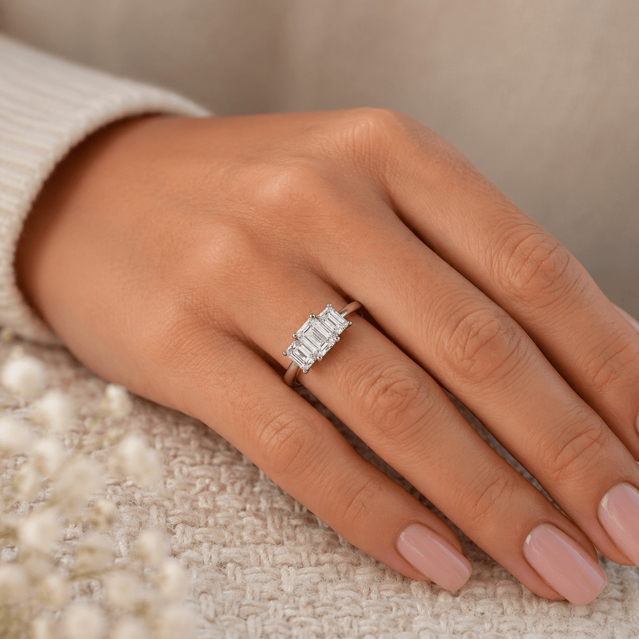 2ct Emerald Cut Lab Grown Diamond Engagement Ring White Gold 14kt - Gems by Gigi