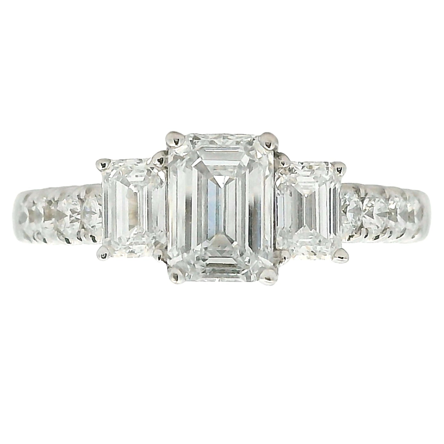 2ct Lab Grown Diamond Three-Stone Emerald Cut Ring 14kt White Gold - Gems by Gigi