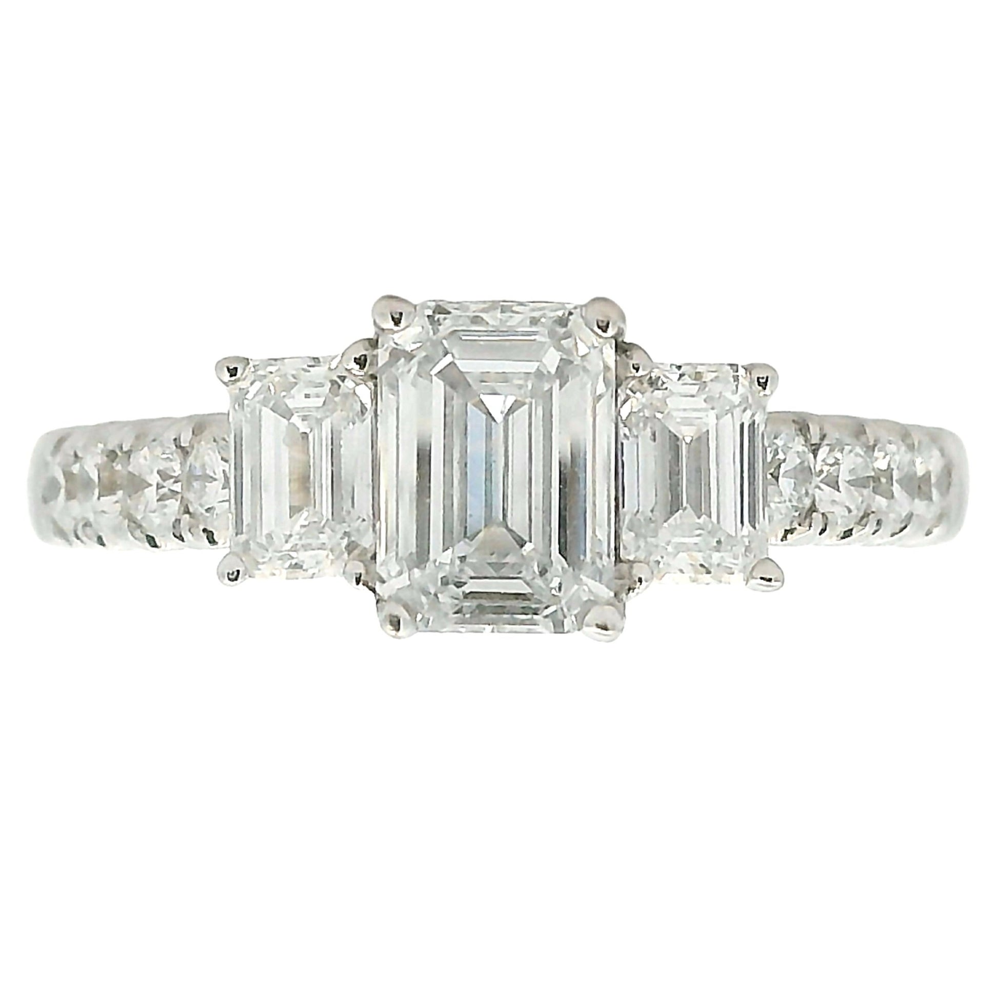 2ct Lab Grown Diamond Three-Stone Emerald Cut Ring 14kt White Gold - Gems by Gigi