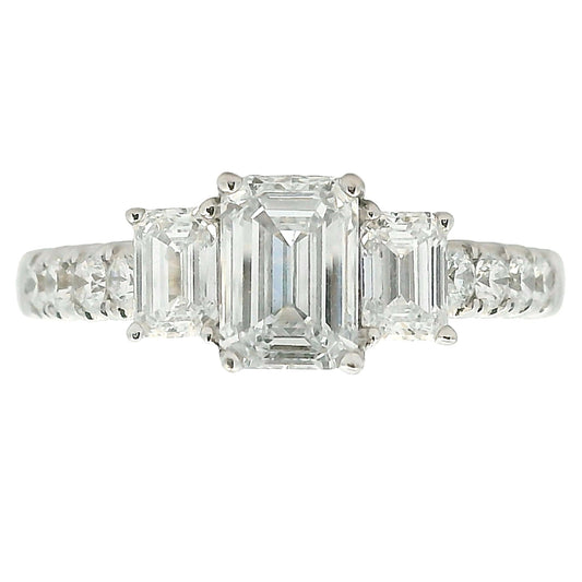 2ct Lab Grown Diamond Three-Stone Emerald Cut Ring 14kt White Gold - Gems by Gigi