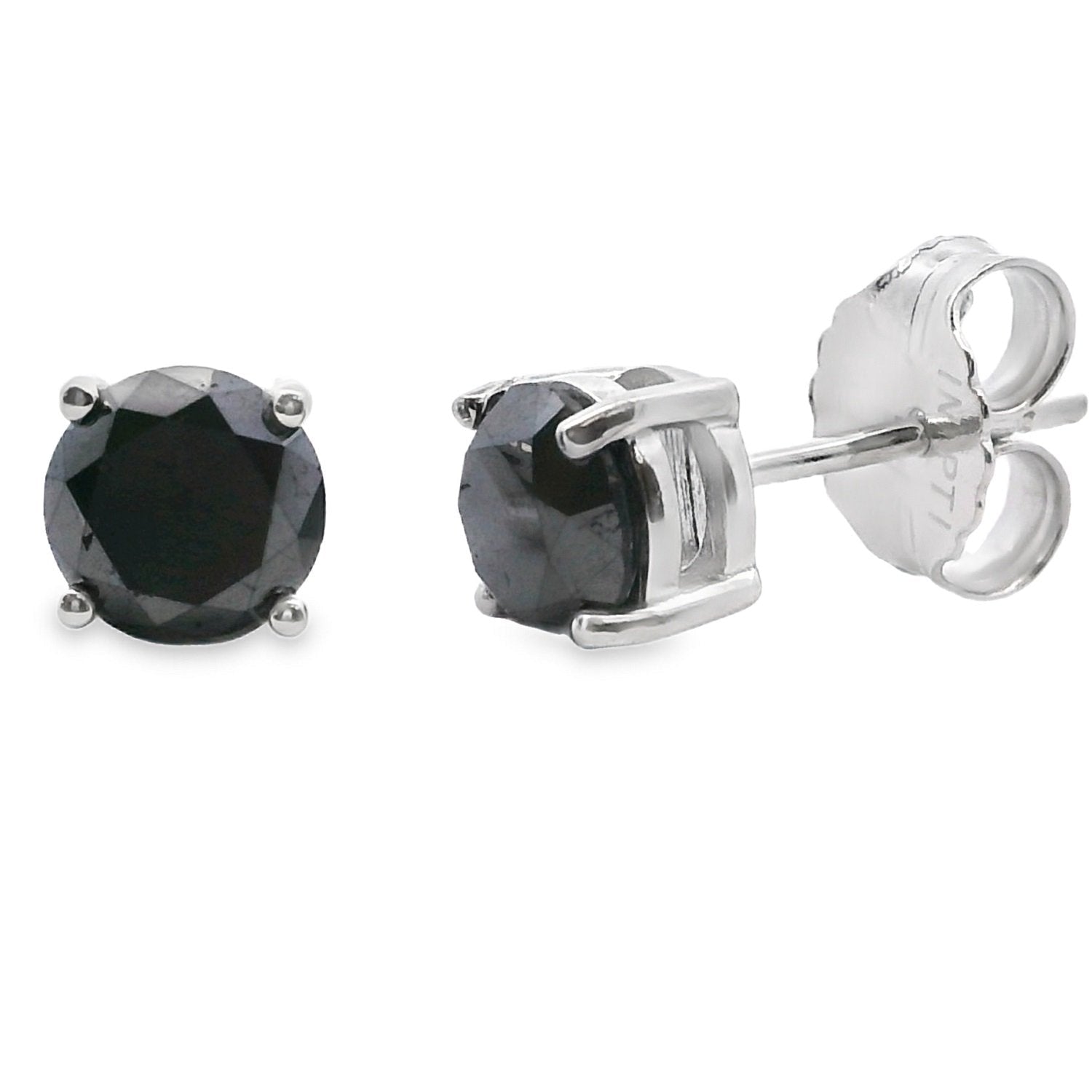 2ct Round Black Diamond Stud Earrings Sterling Silver - Gems by Gigi