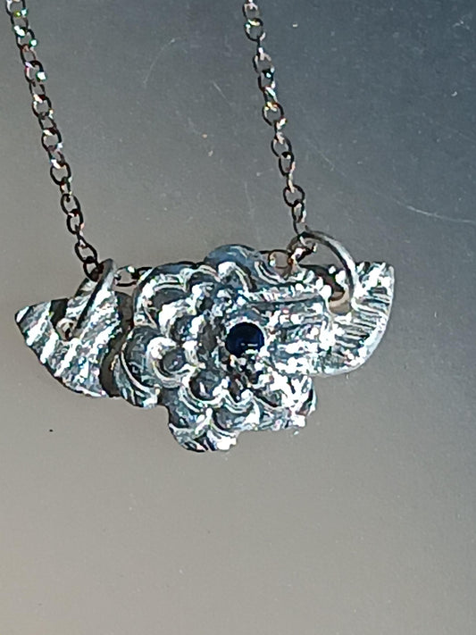Handmade Sapphire Flower Leaf Pendant Fine Silver